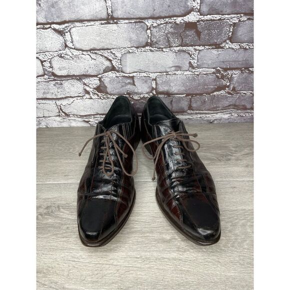 Cesare Paciotti Designer Brown Black Croc Leather Lace Dress Shoes Men 9.5C US main image 12